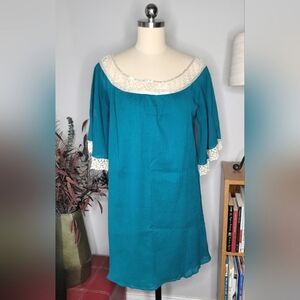 Umgee Mini Dress Teal Boho Size Small